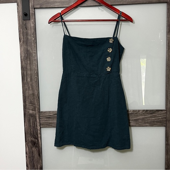 Urban Outfitters Riley Button-Down Linen Cotton Mini Dress Teal Size 4 - Picture 5 of 11
